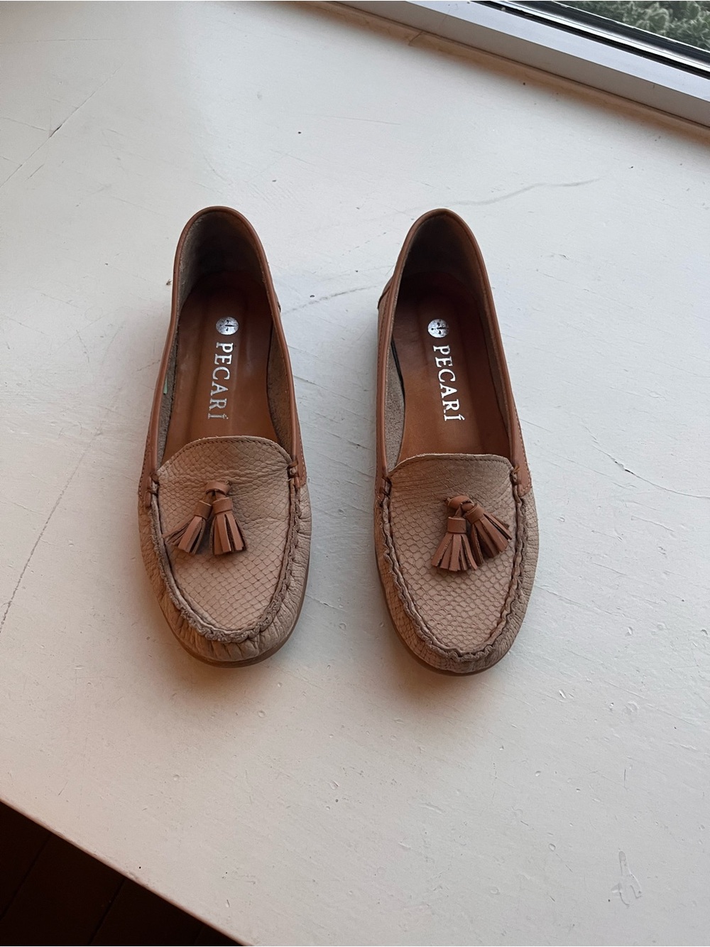 Taupe Tassel Loafers for Women